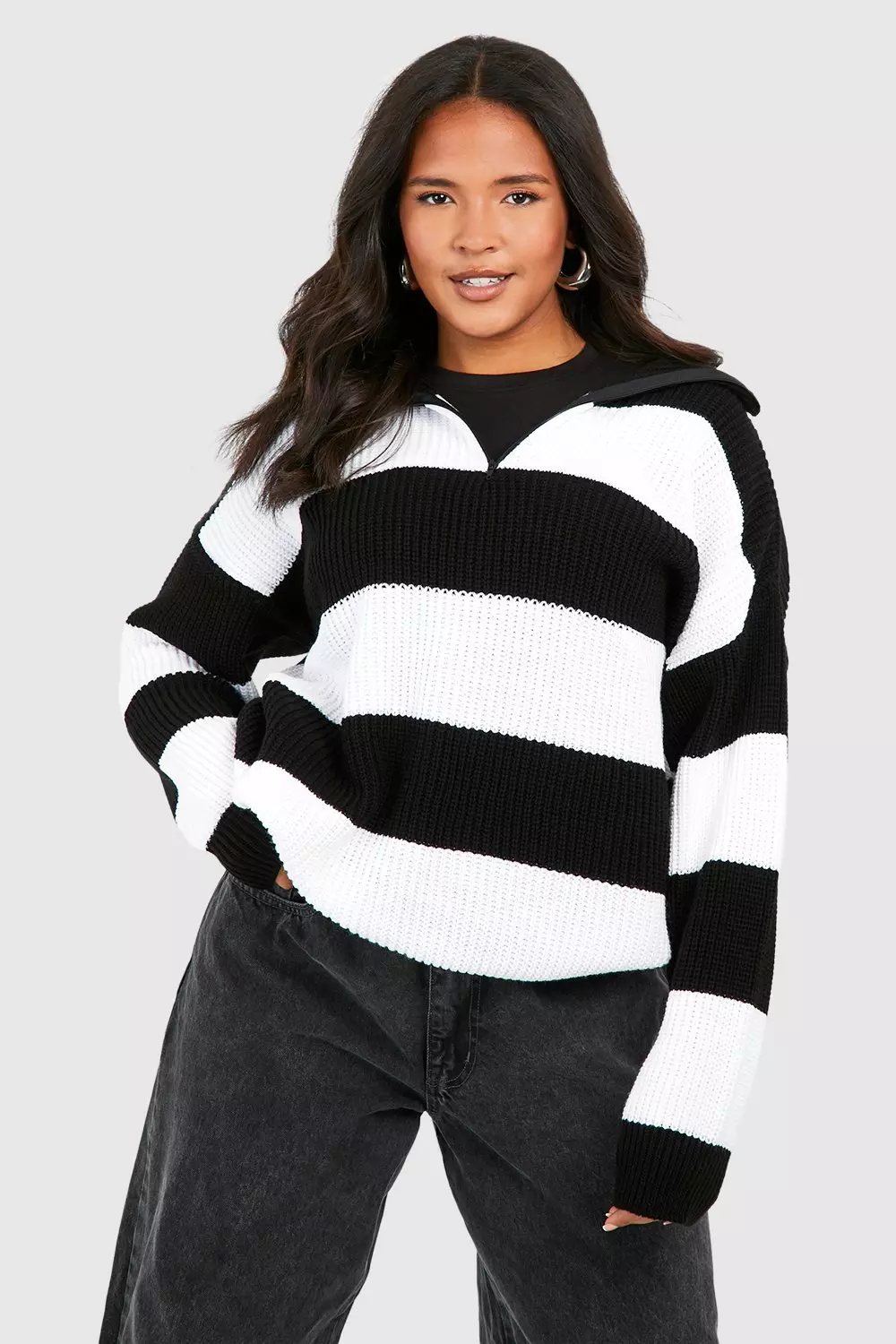 Black Plus Stripe Half Zip Through Jumper alternative image