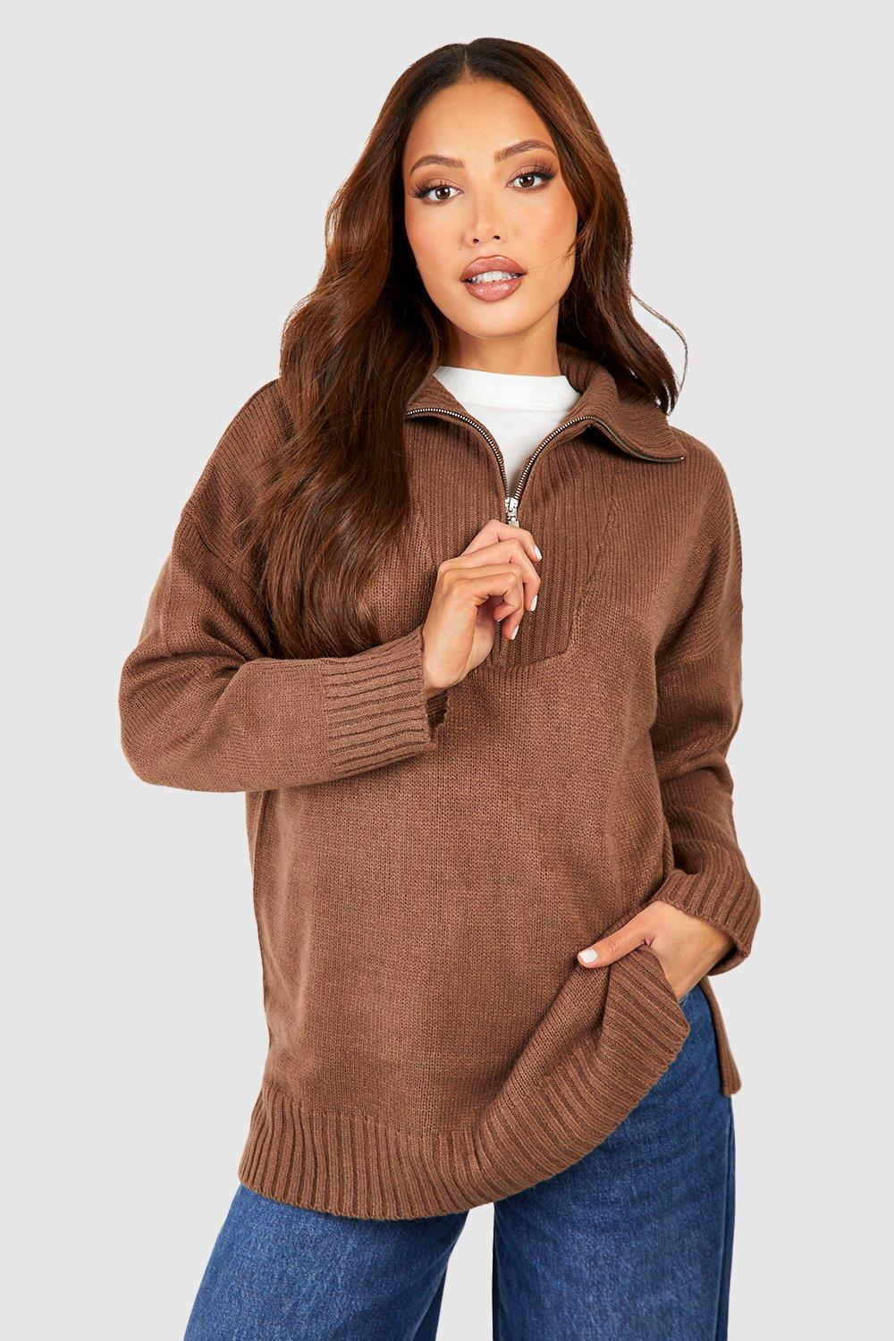 Tall Ladies Drop Shoulder Zip Collar Sweater