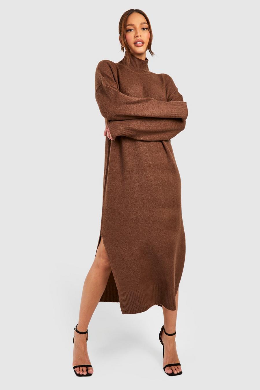Brown Tall Turtle Neck Longline Dress image number 1