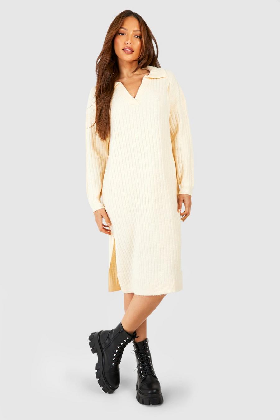 Cream Tall Oversized Polo Neck Dress