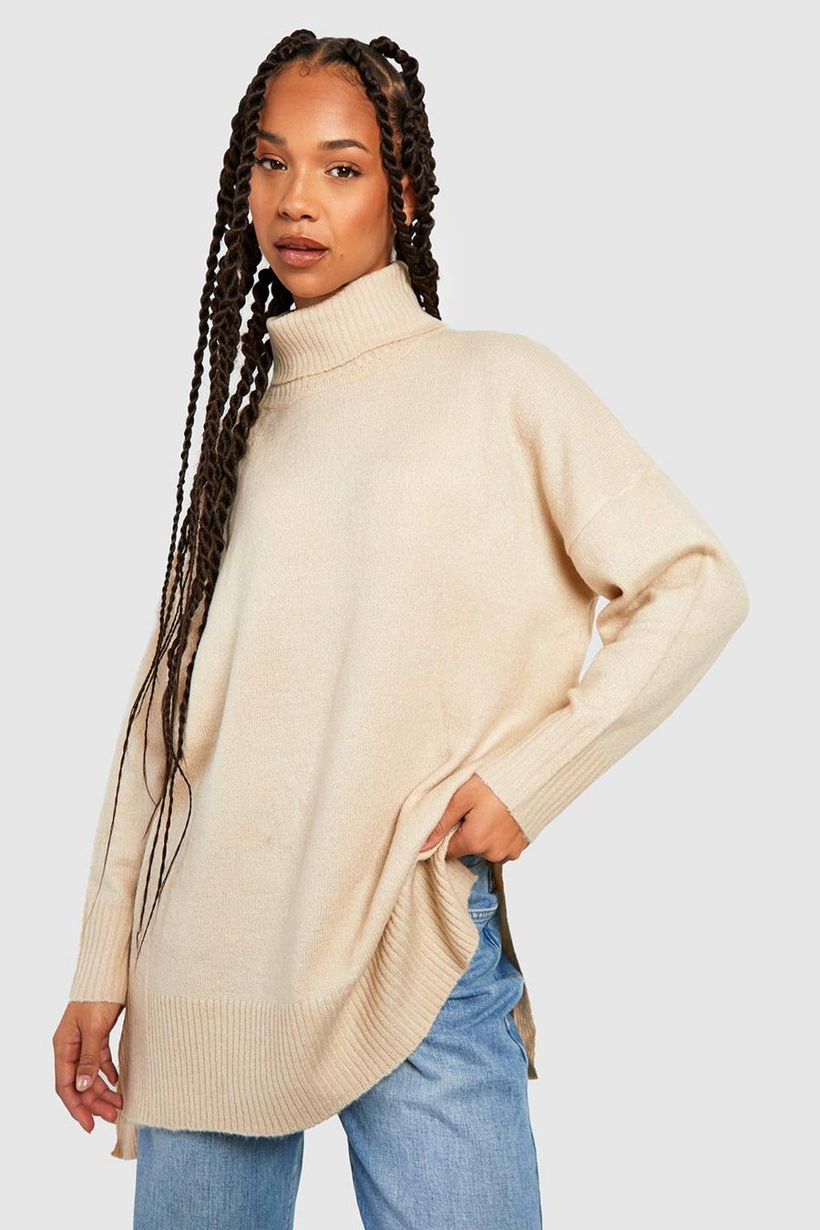 Jersey Tall oversize de mujer con cuello vuelto, Biscuit