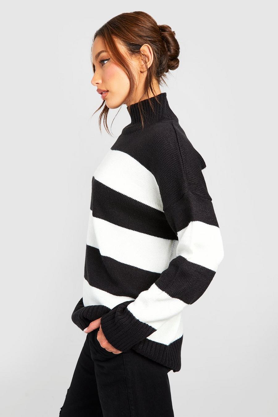Black Tall Turtleneck Stripe Sweater image number 1