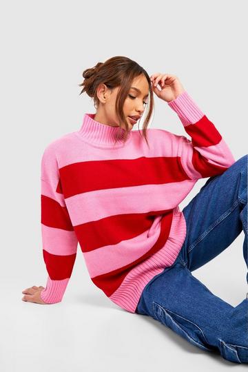 Tall Turtleneck Stripe Sweater pink