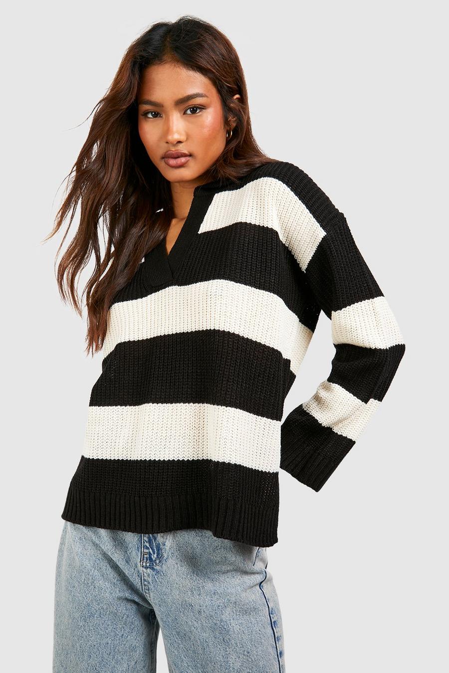 Black Tall Blanket Stripe Knit Sweater image number 1