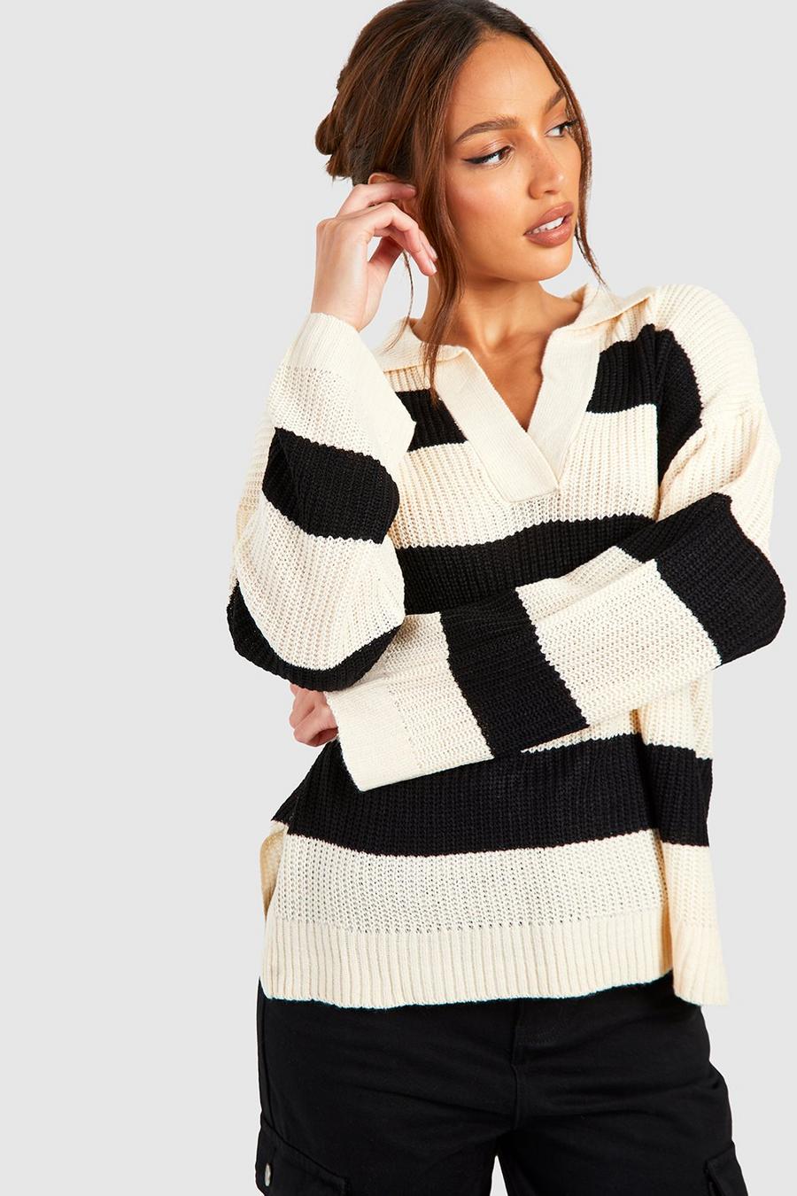 Cream Tall Blanket Stripe Knit Sweater image number 1