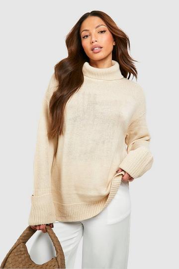 Tall Turtleneck Knitted Sweater stone