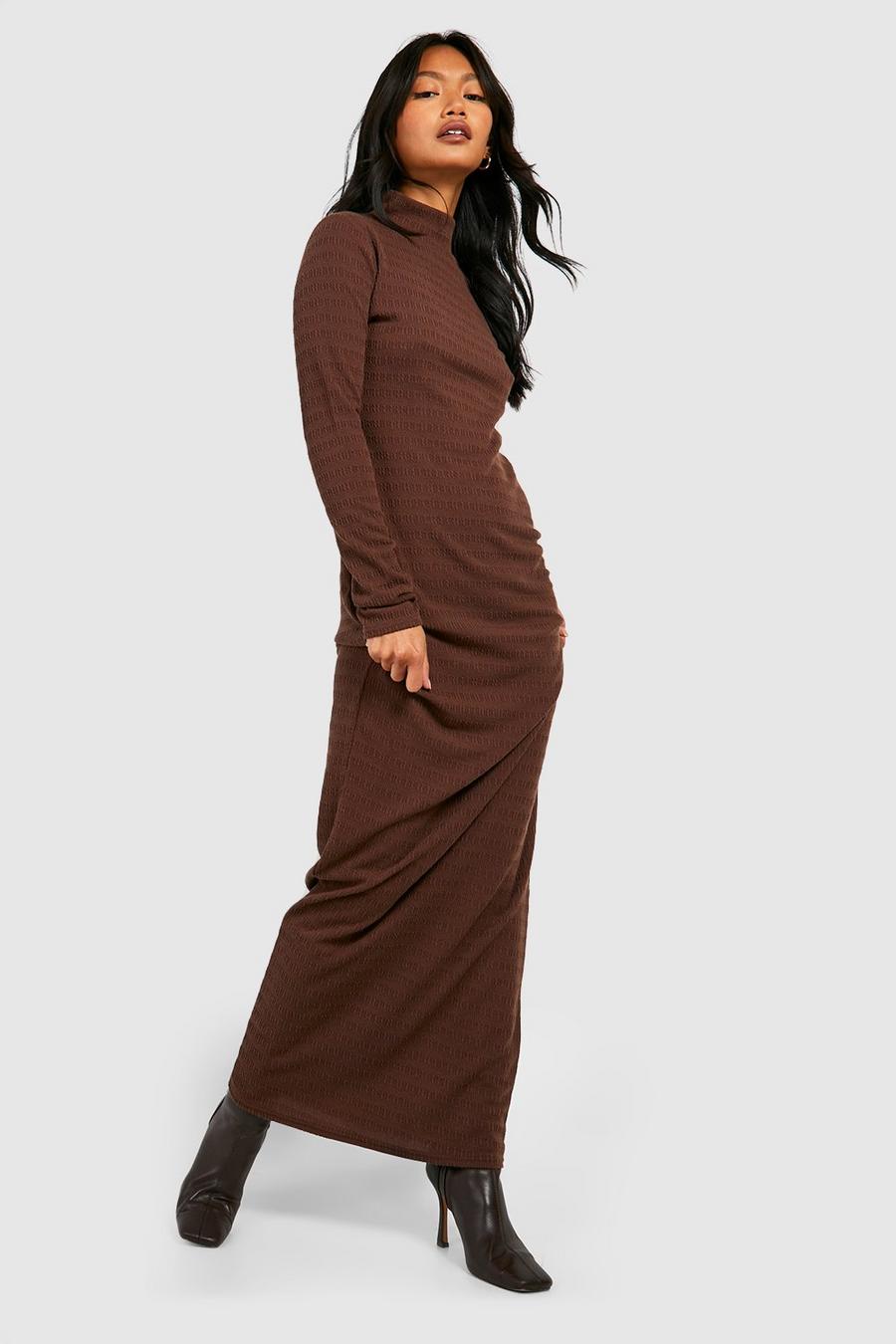 Chocolate Soft Crinkle Texture High Neck Maxi Dress image number 1