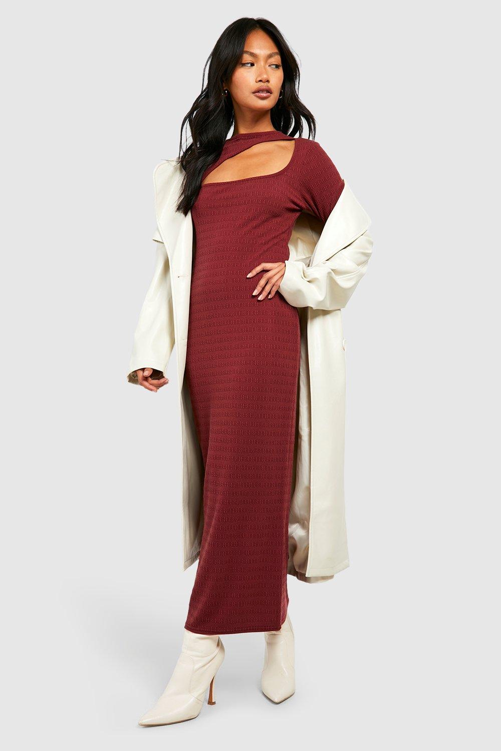 Burgundy dress boohoo hotsell