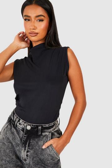 Petite Premium Matte Slinky Draped Top black