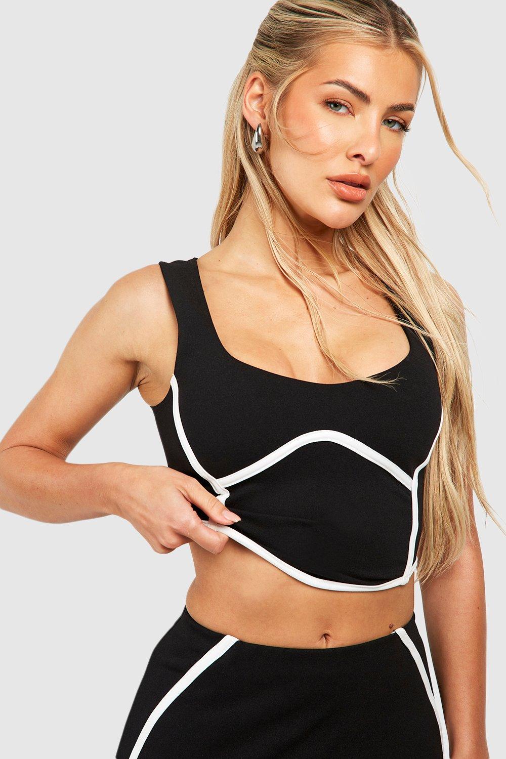 Plus Contrast Binding Criss Cross Back Sports Bra