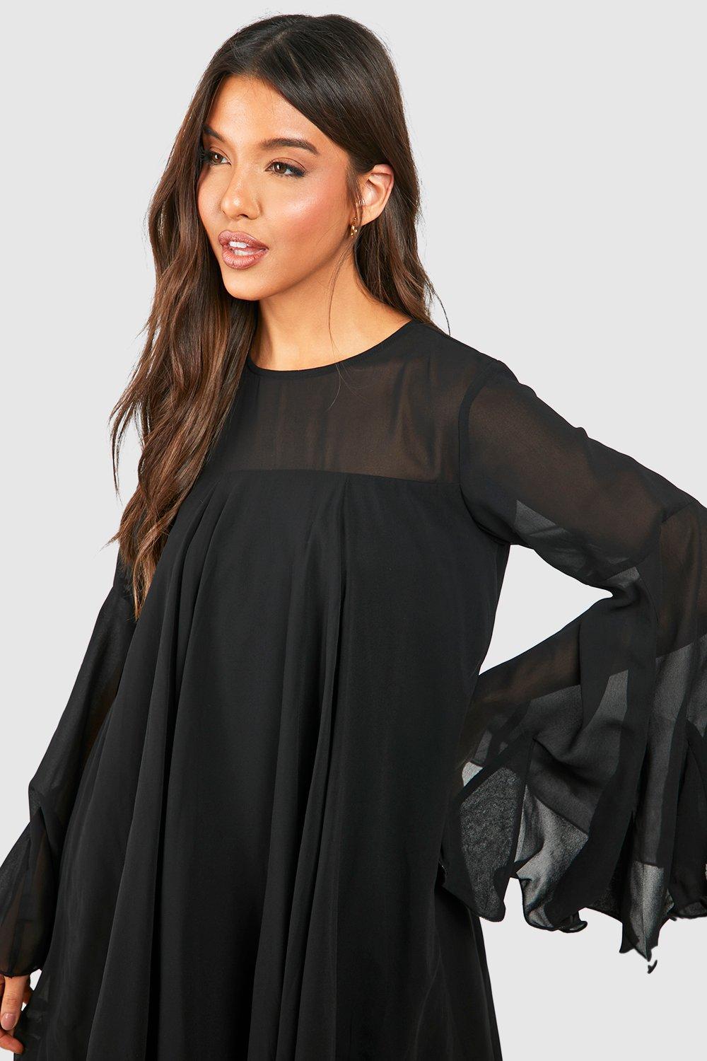 Long sleeve clearance black chiffon dress