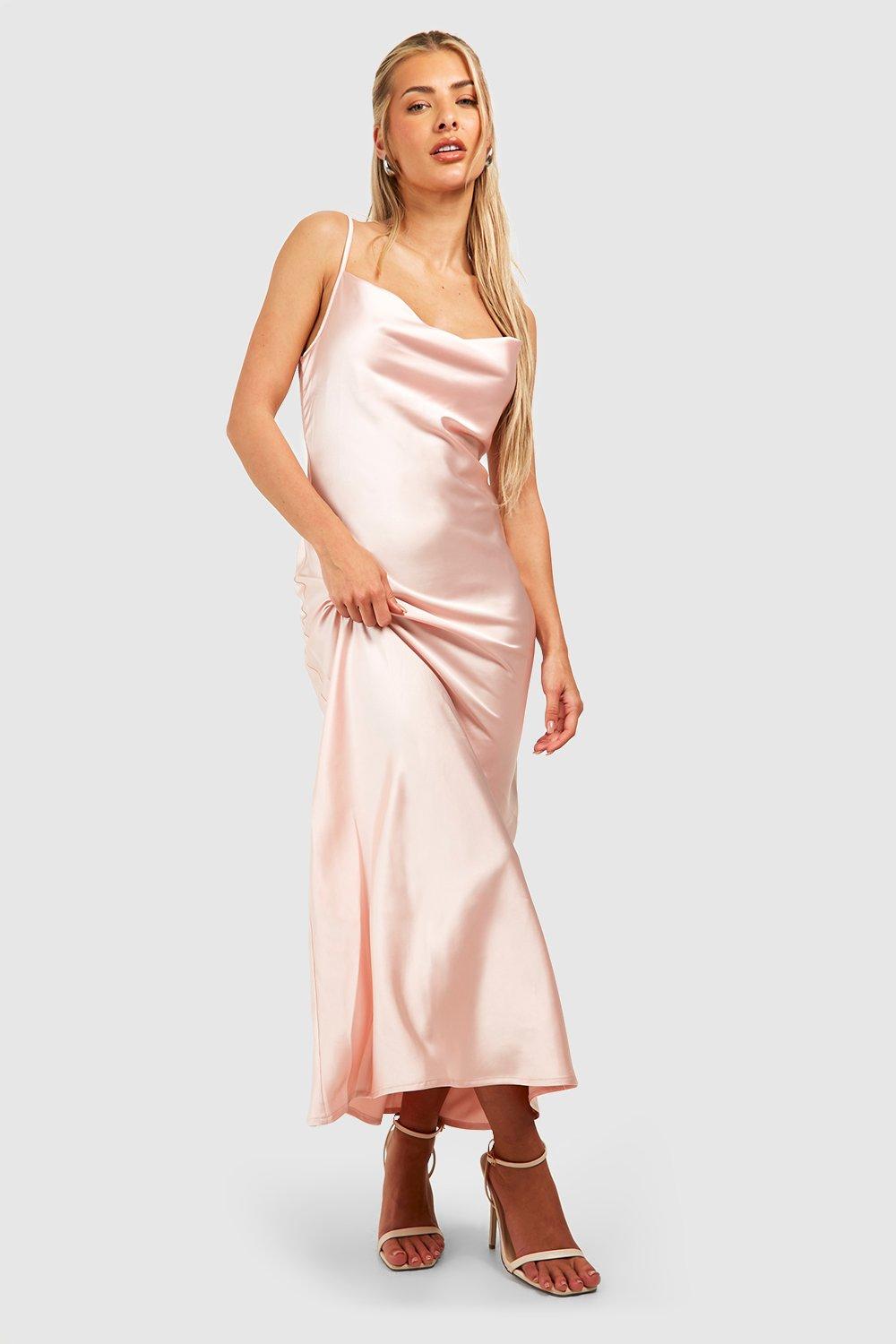 Satin cowl neck slip hot sale dress