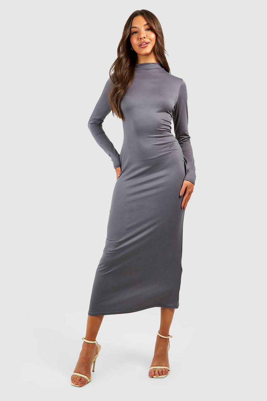 Charcoal Super Soft High Neck Midaxi Dress image number 1