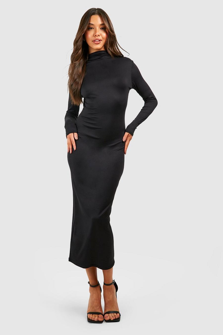 Black Super Soft Drape Midi Dress