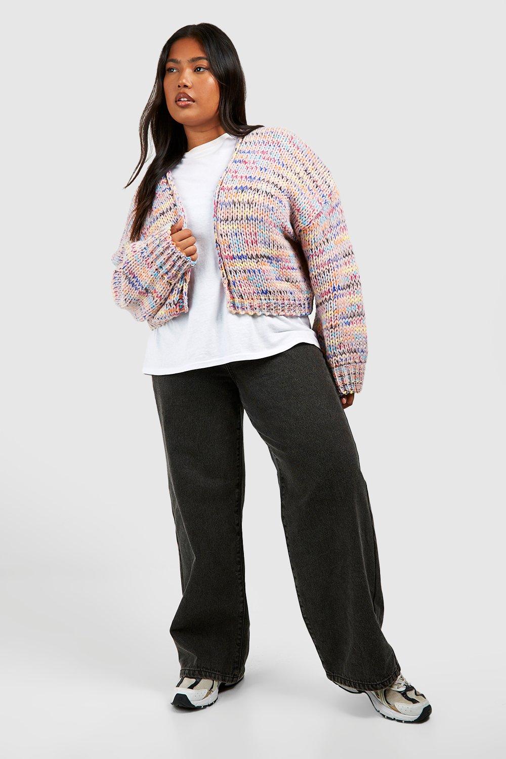 Plus Premium Multicolored Chunky Knit Cardigan