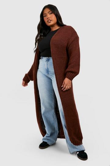 Plus Premium Chunky Knit Maxi Cardigan chocolate