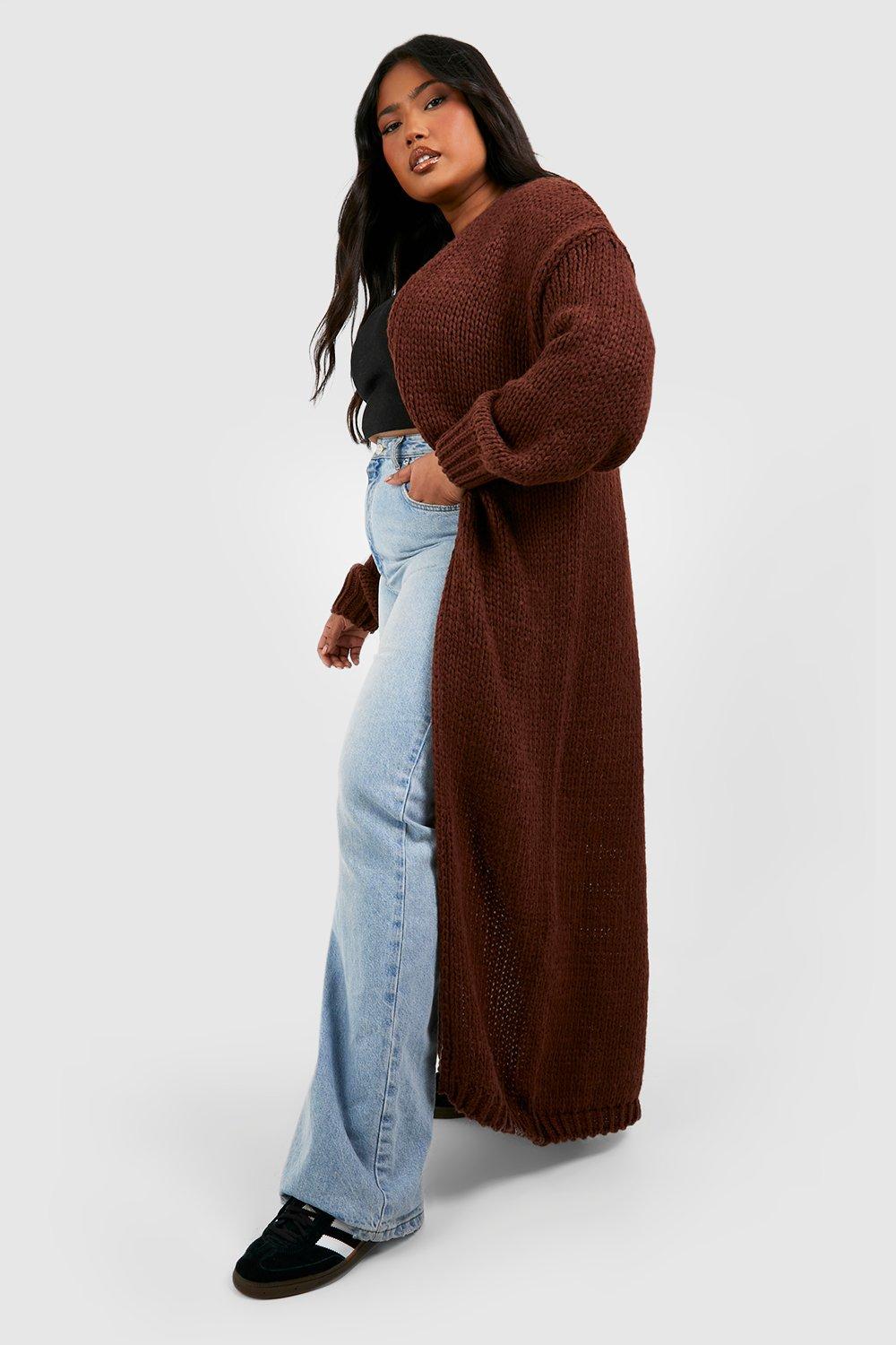 Plus Premium Chunky Knit Maxi Cardigan boohoo UK