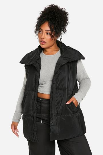 Black Plus Puffer Sleeveless Longline Vest