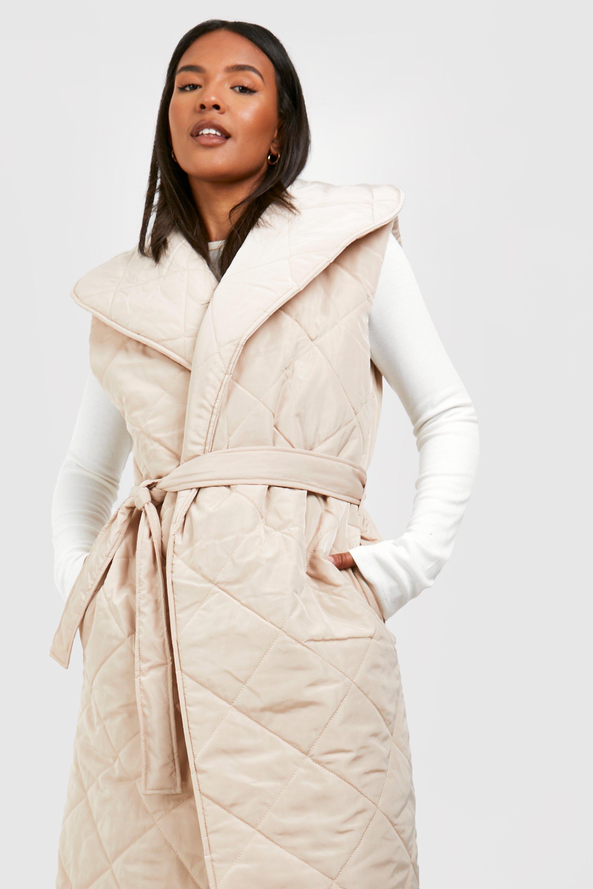 Plus Diamond Puffer Belted Maxi Vest