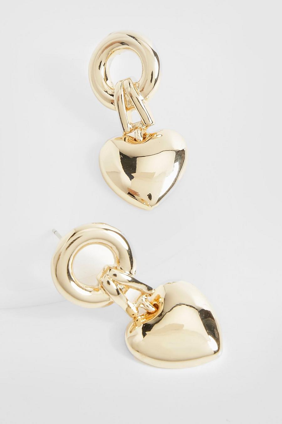 Gold metallic Heart Drop Statement Earrings