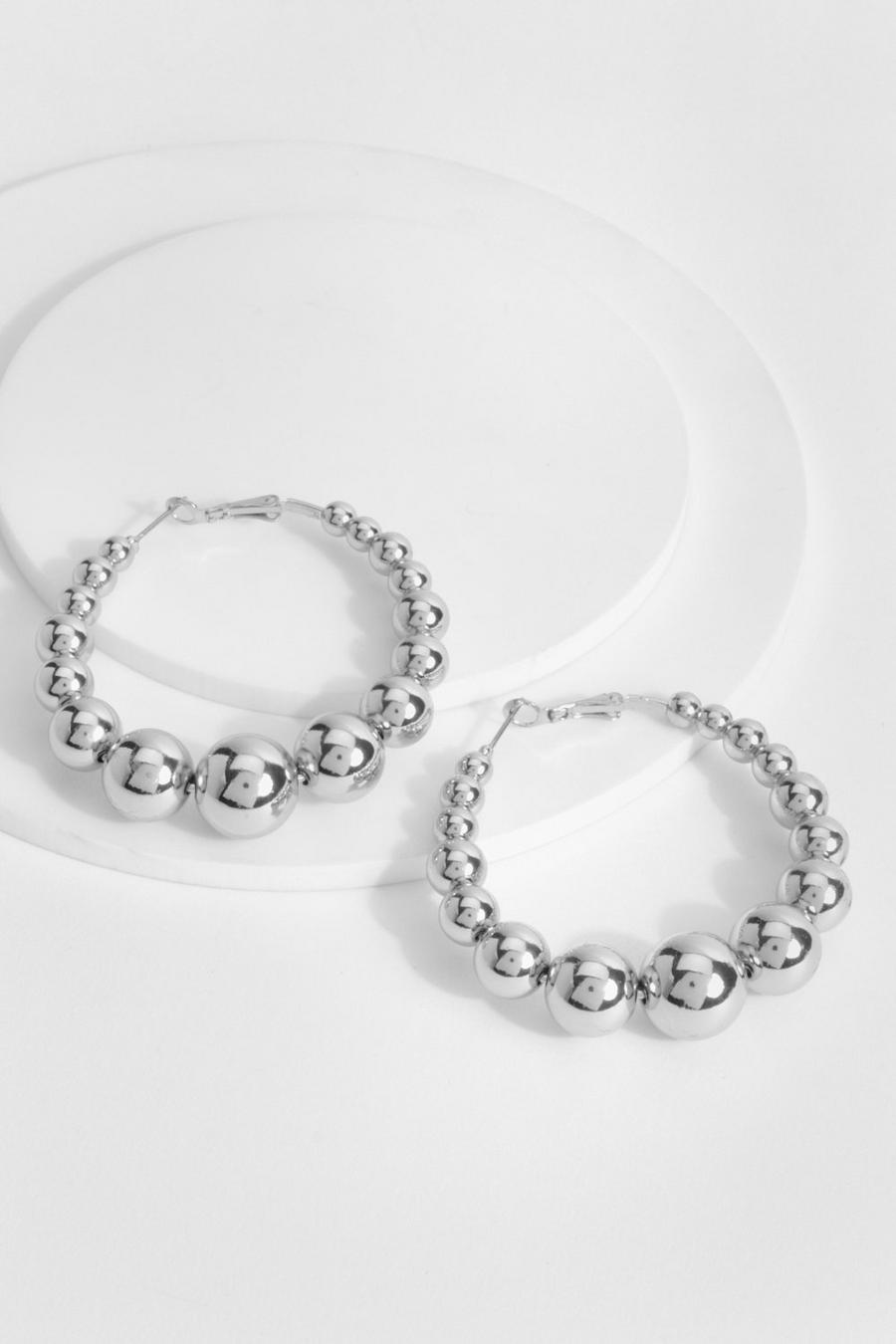 Silver Orb Hoop Earrings image number 1