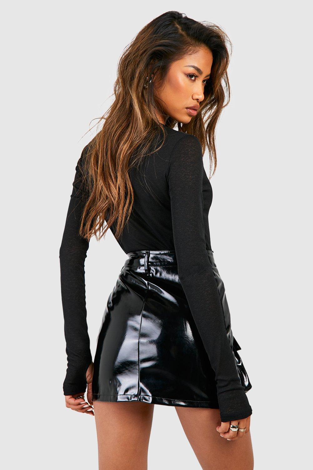 Black faux leather vinyl hotsell mini skirt