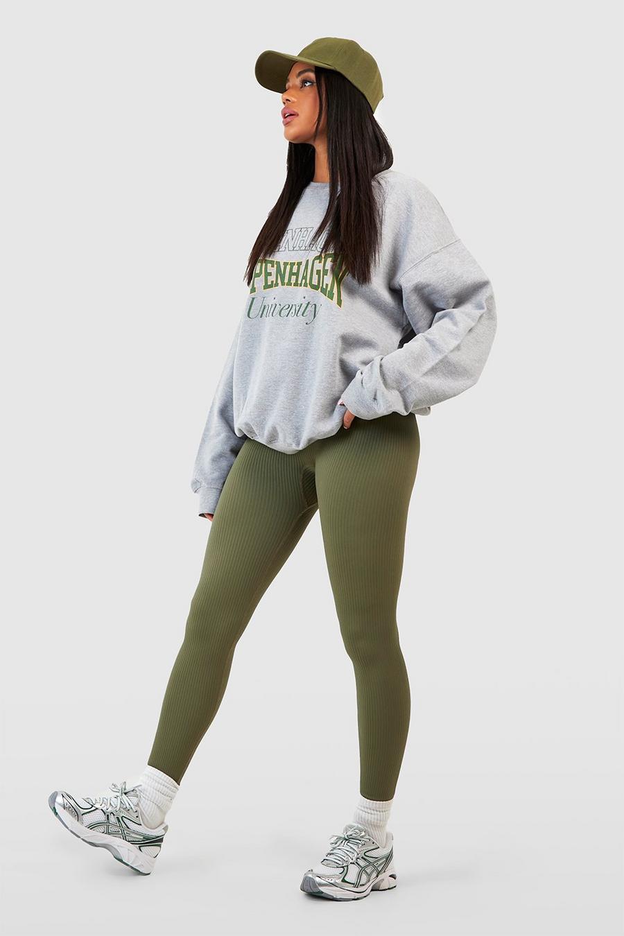 Sage Green Snatched Rib Cuffed Detail Leggings
