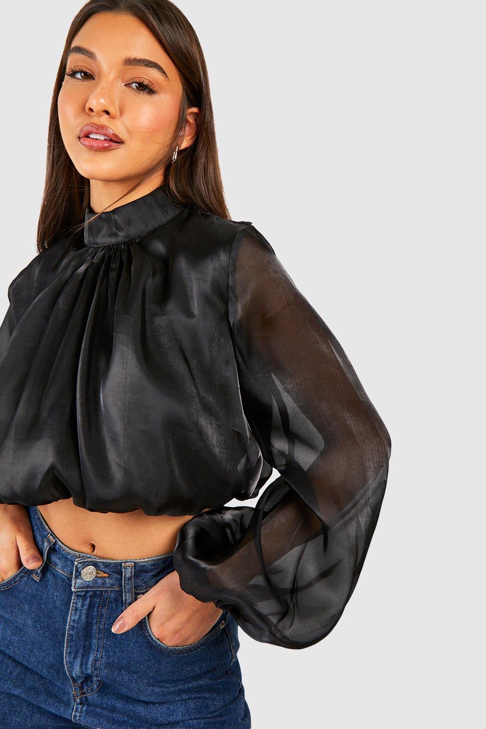 Organza Blouse Met Hoge Hals En Ballonmouwen | boohoo