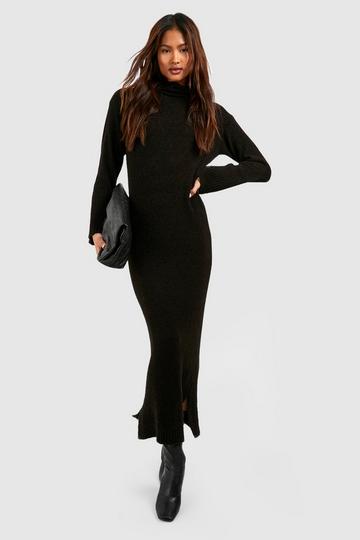 Black Tall Cowl Neck Midi Knitted Dress