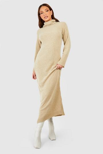 Tall Cowl Neck Midi Knitted Dress stone