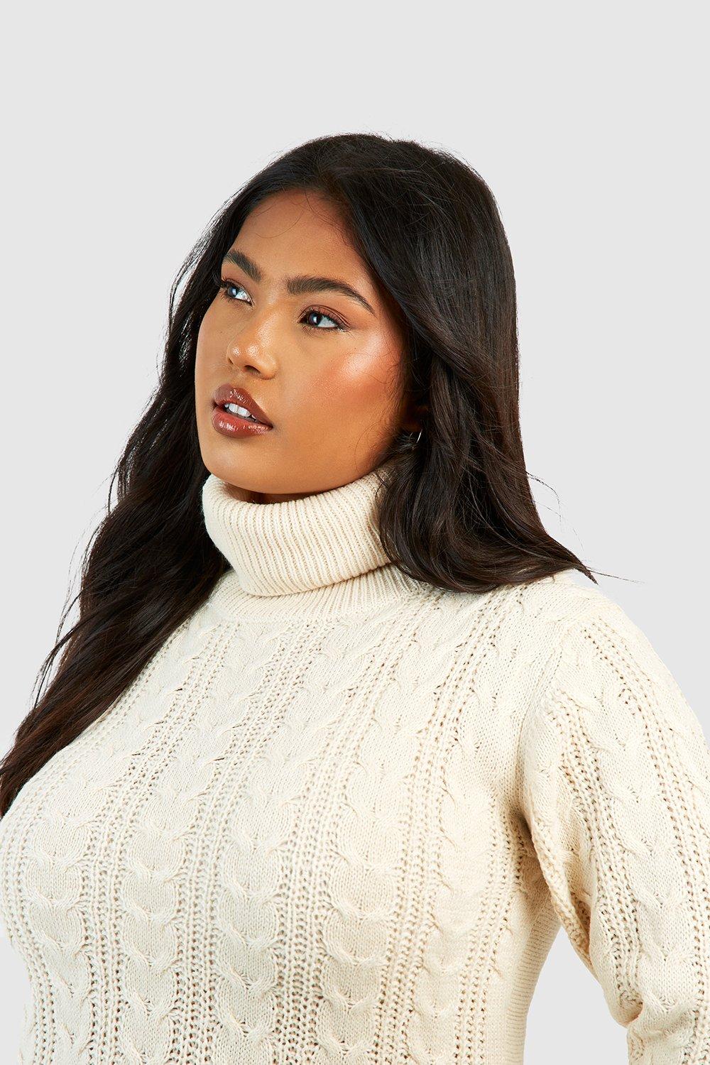 Plus Turtleneck Cable Knit Sweater Dress