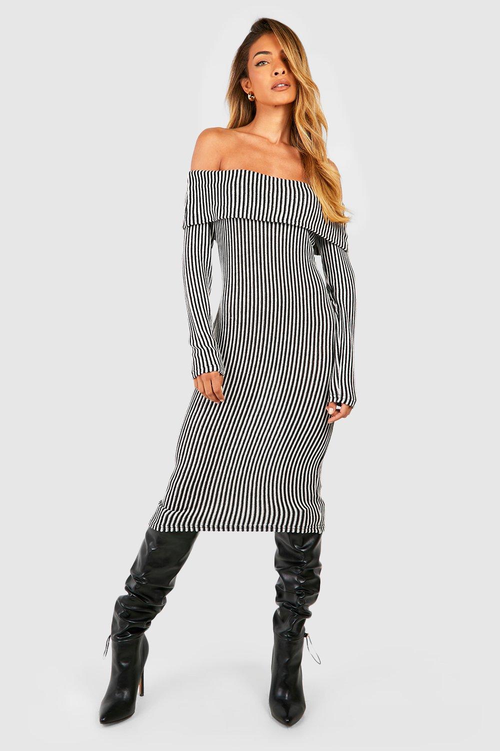 Striped off the cheap shoulder maxi dress