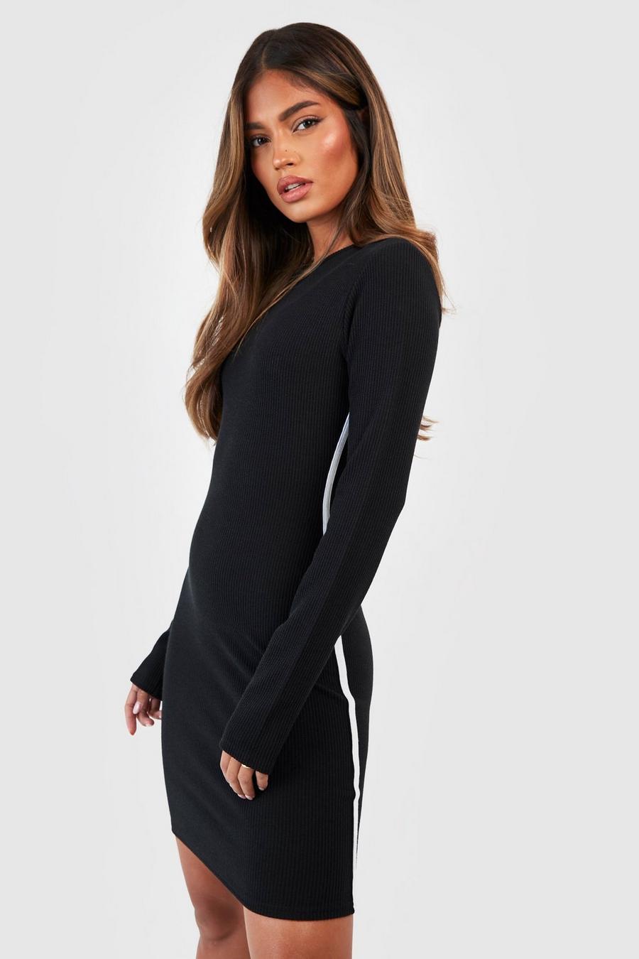 Vestido mini de canalé suave en contraste, Black image number 1