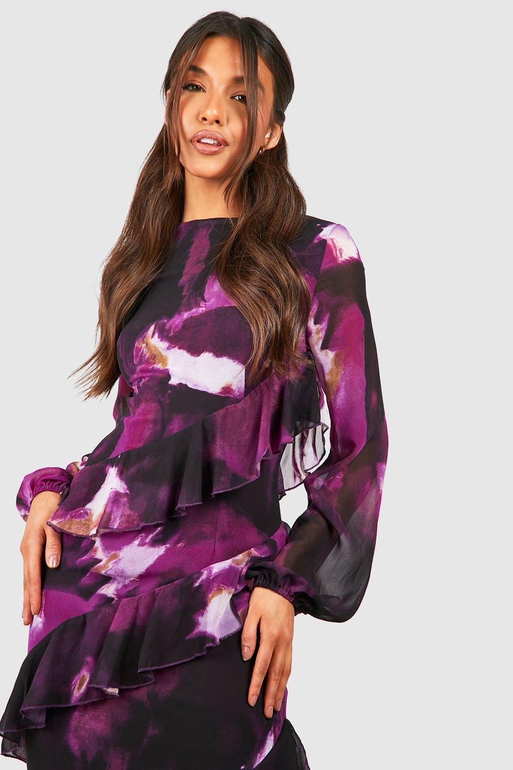 Abstract Chiffon Ruffle Maxi Dress boohoo CA