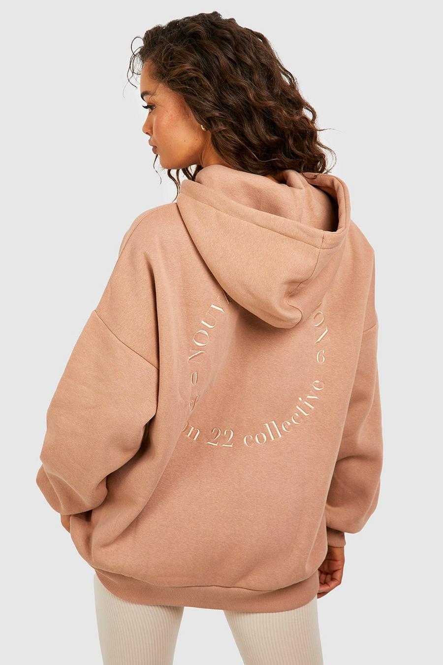 Chocolate Embroidered Back Oversized Hoodie image number 1