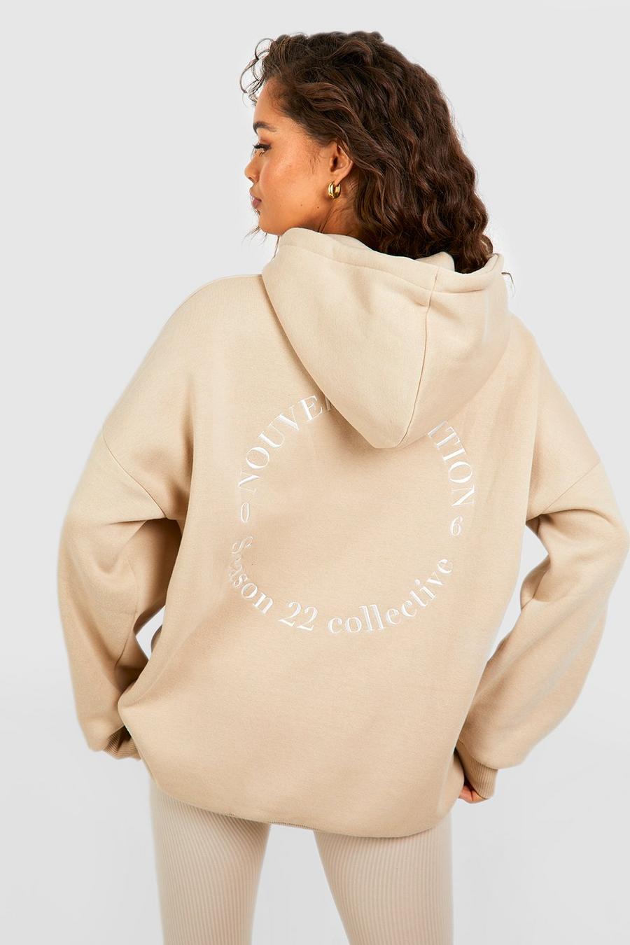 Bestickter Oversize Hoodie, Taupe image number 1