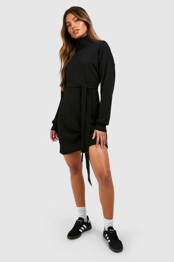 Ripple Rib Belted Mini Dress black