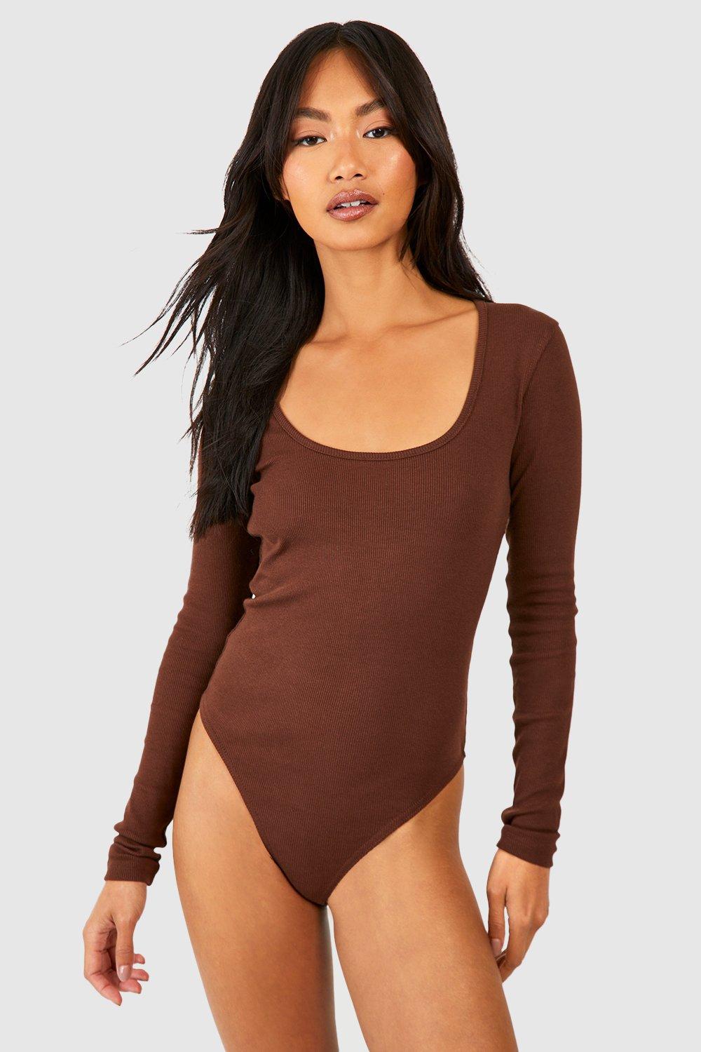 NWT! Missguided Women's Crew Neck Brown Tie Dye Bodysuit Tall UK