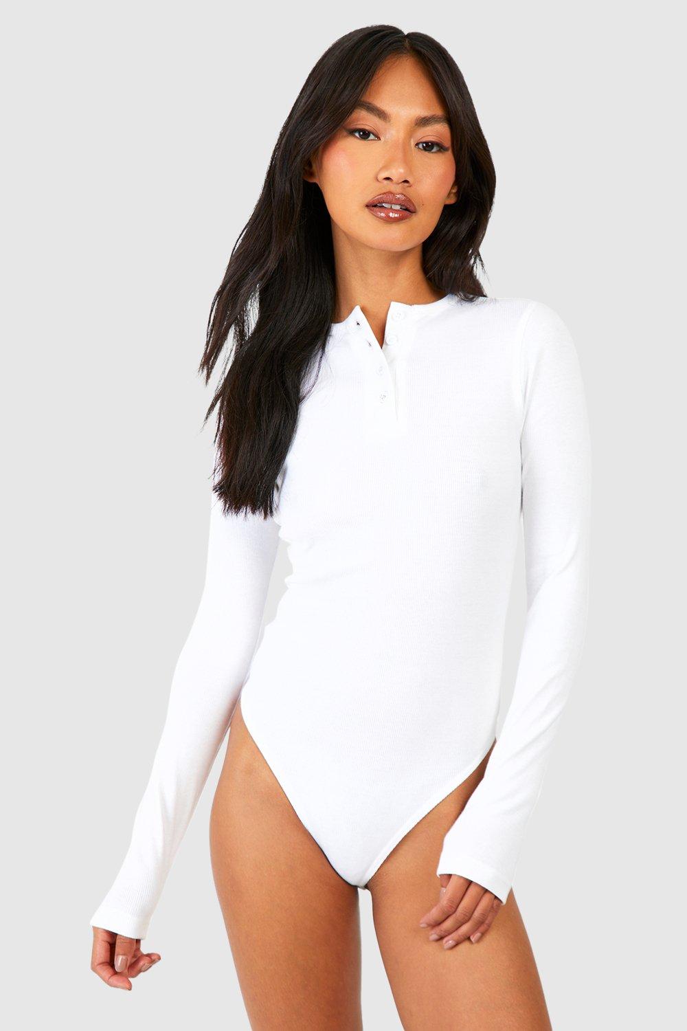 Basic Rib Button Down Long Sleeve Bodysuit, 44% OFF