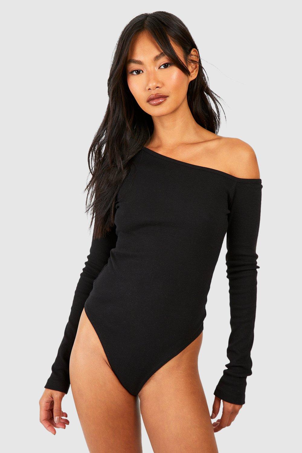 Black One Shoulder Asymmetric Bodysuit  Asymmetric bodysuit, Modest clothing  women, Bodysuit tops