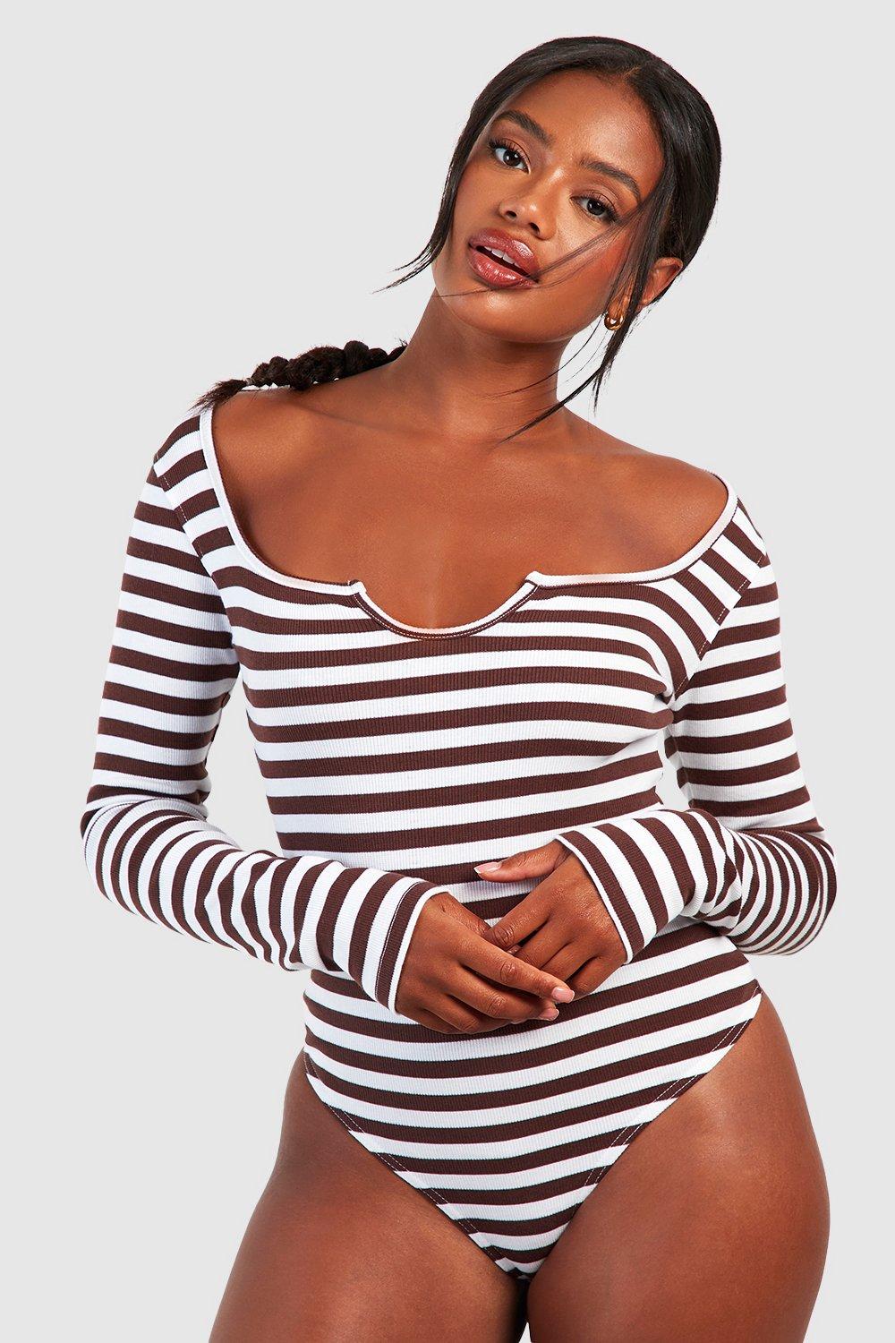 Black and sales white striped bodysuit