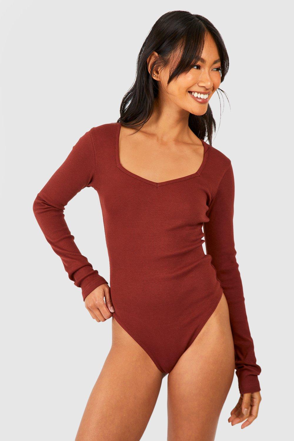 Petite Ribbed Sweetheart Thong Bodysuit