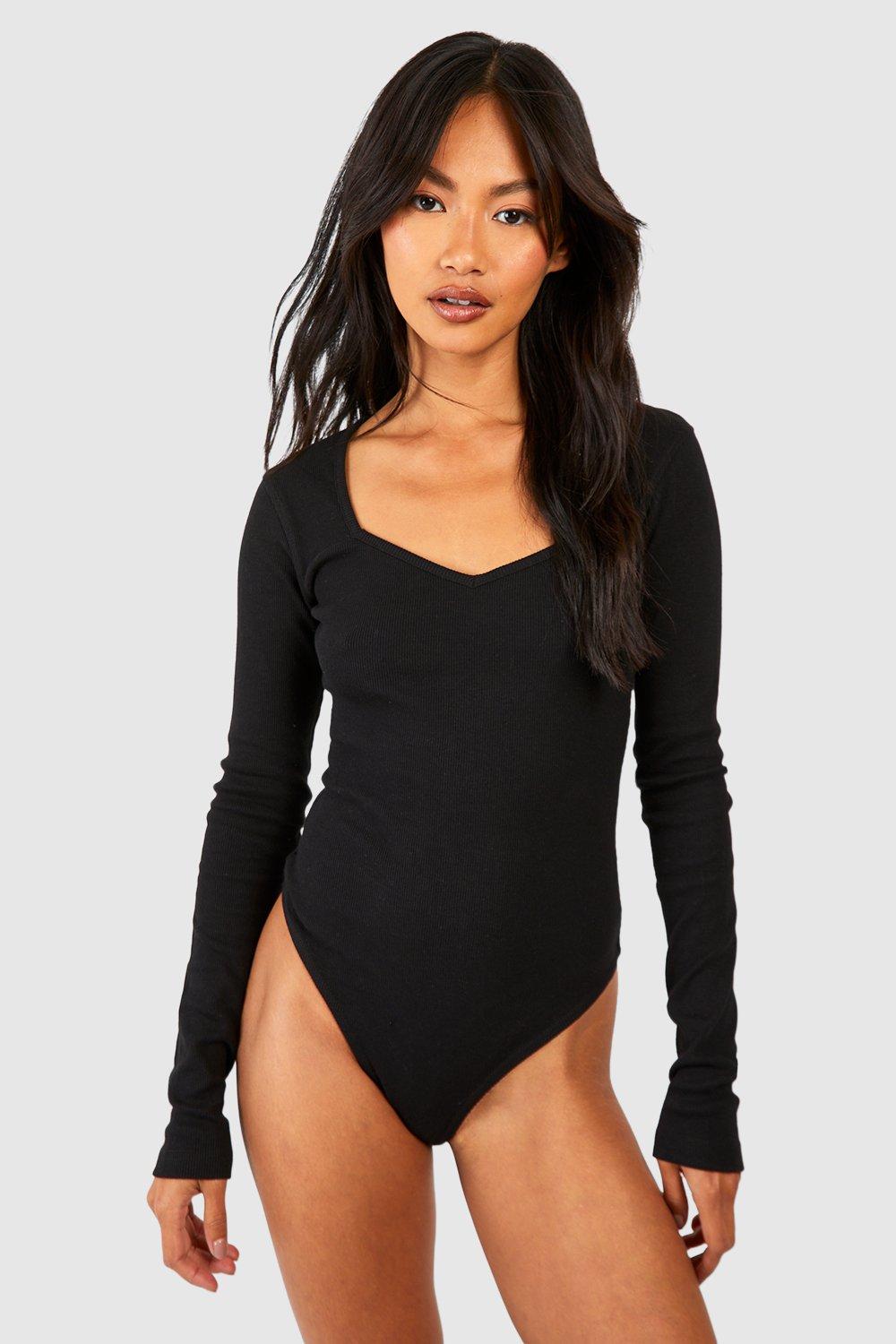 Basic Rib Sweetheart Neck Long Sleeve Bodysuit