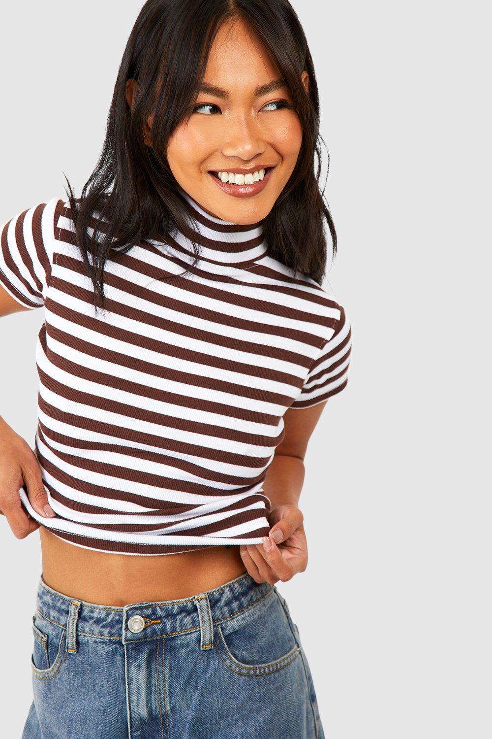 Striped short 2025 sleeve turtleneck