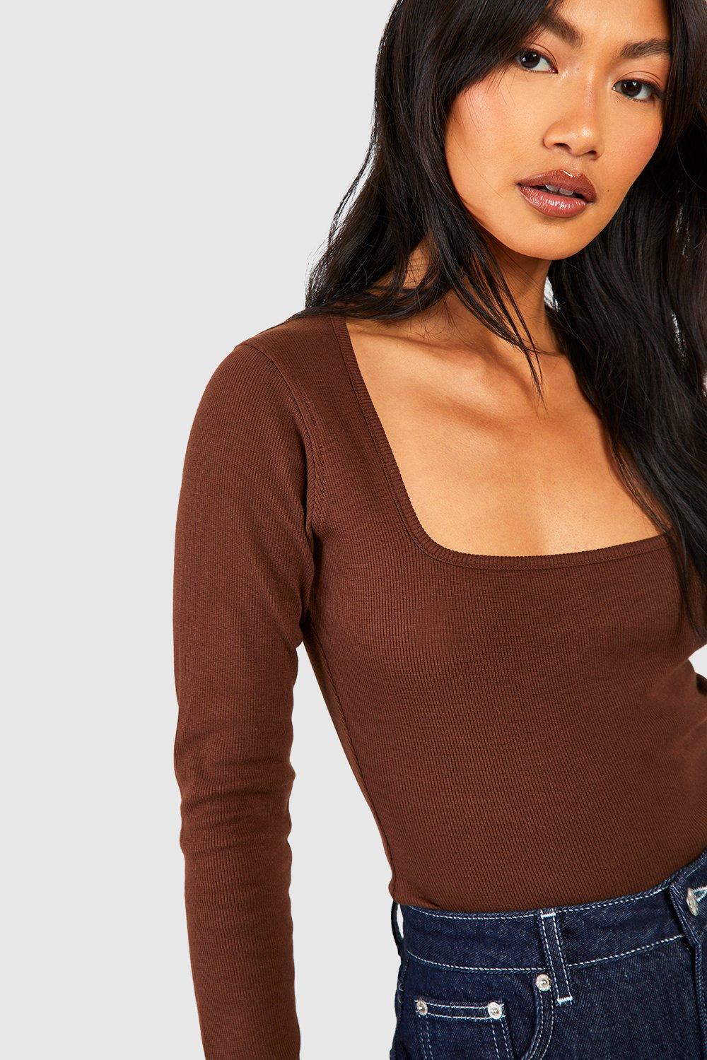 Basic Rib Square Neck Long Sleeve Top