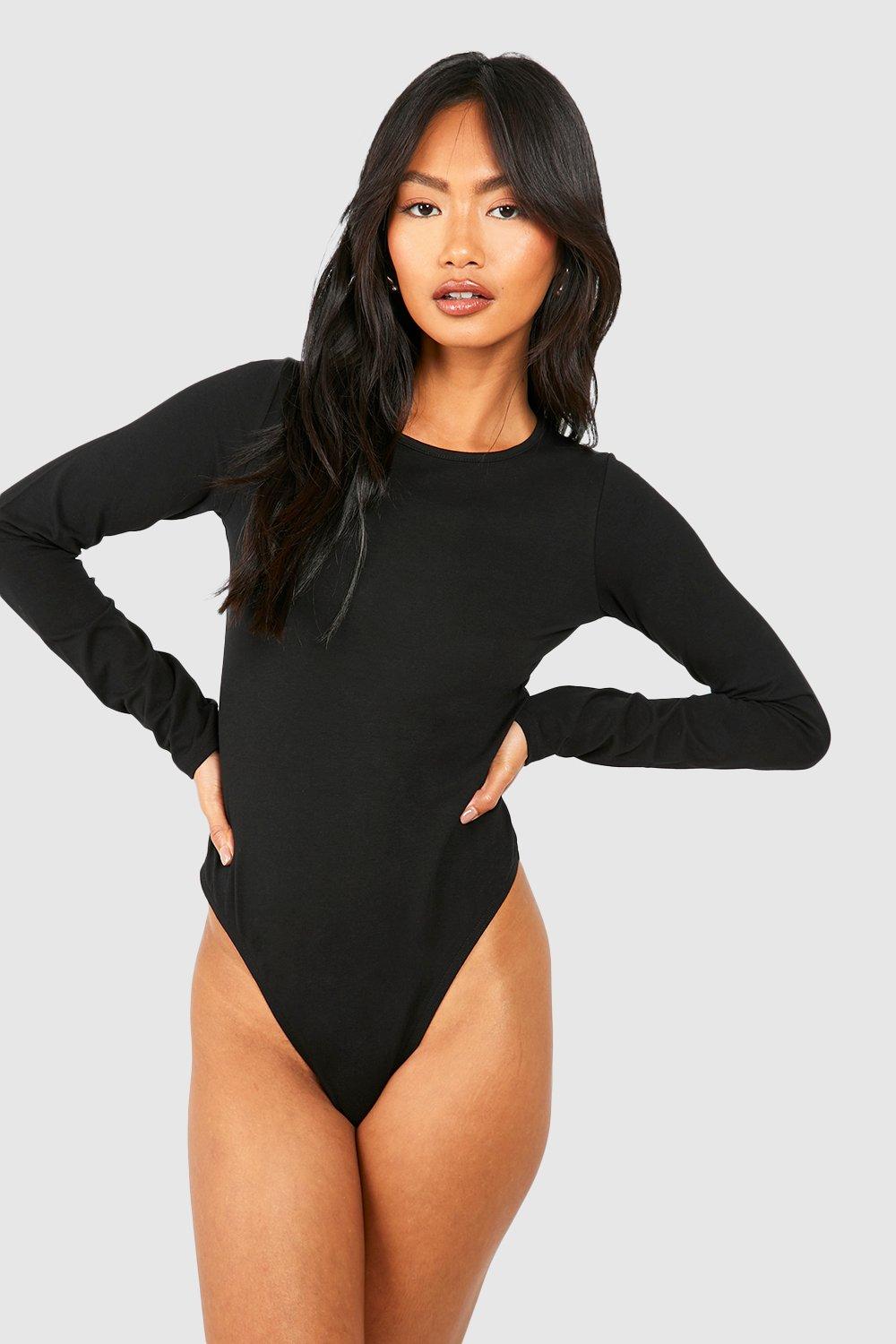 Delilah Long Sleeve Crew Neck Bodysuit - Black