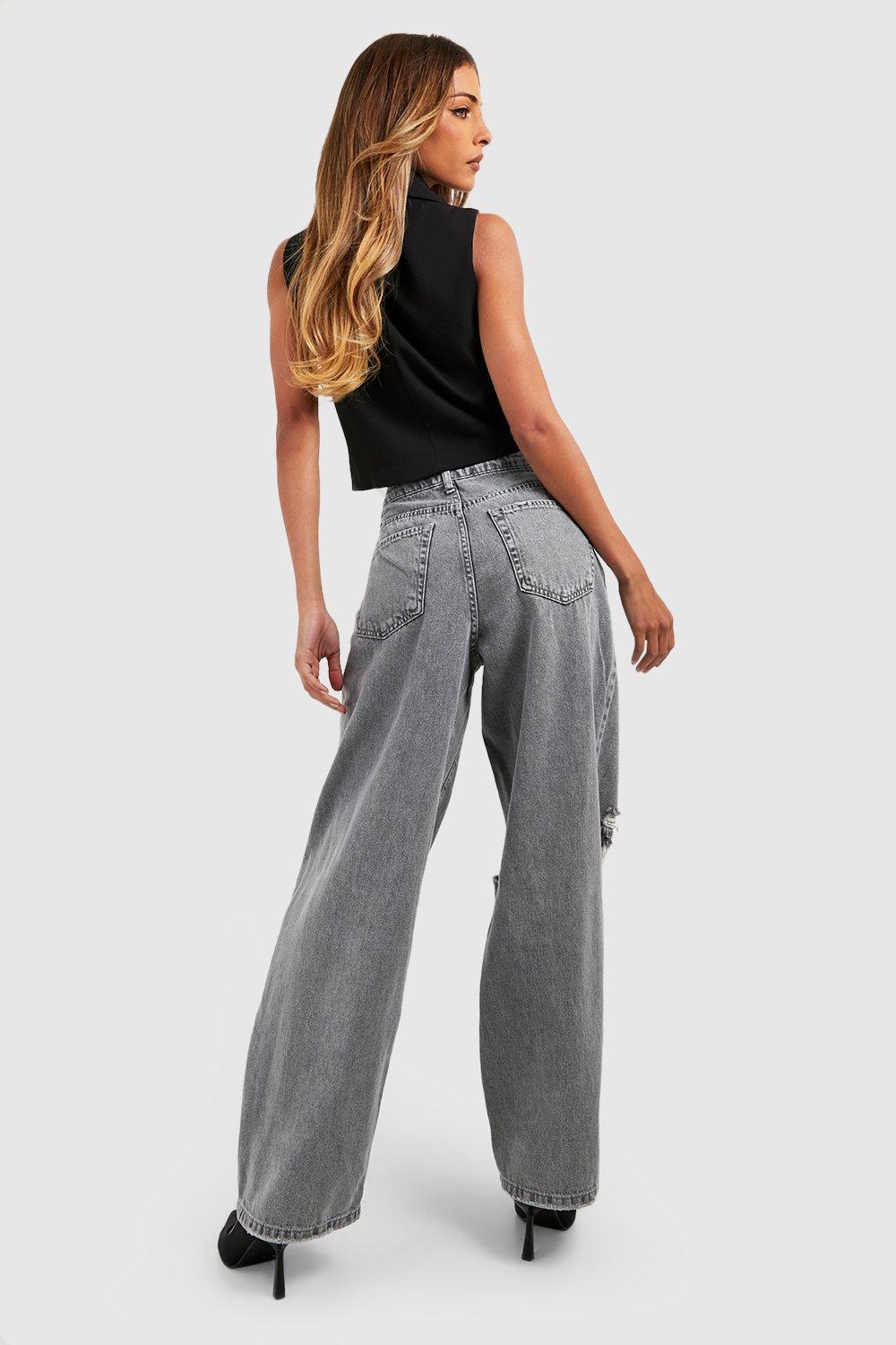 Womens grey best sale high waisted jeans