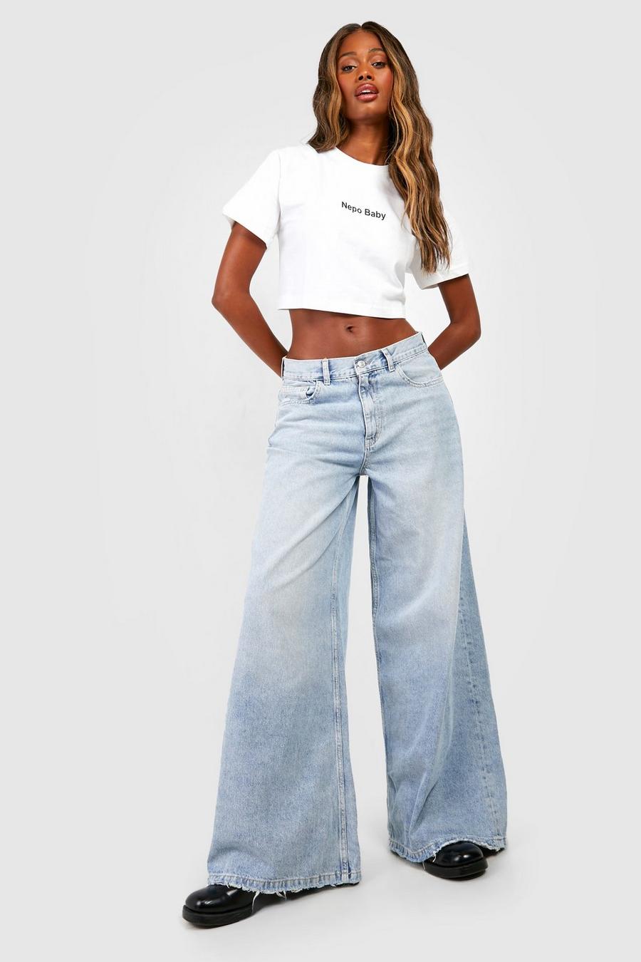 Vintage wash Mid Rise Palazzo Wide Leg Jeans image number 1
