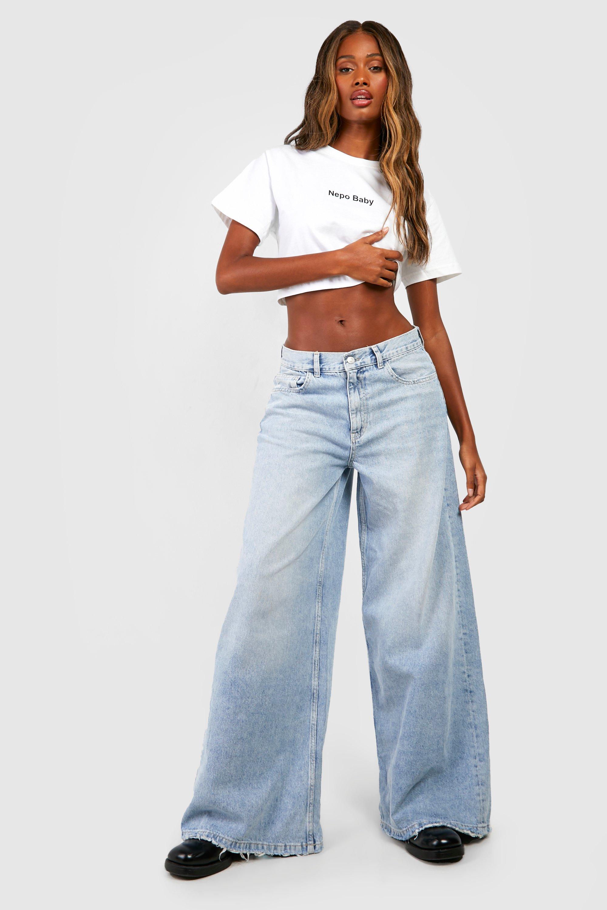 Palazzo Wide Leg Mid Rise Jeans