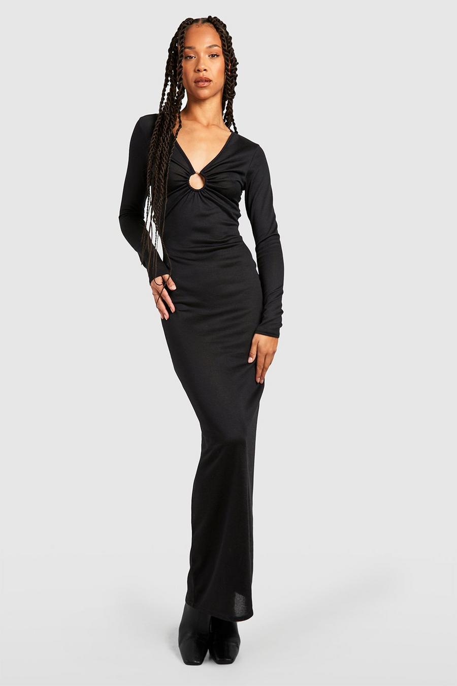 Black Tall Lightweight Knitted O-ring Maxi Dress image number 1